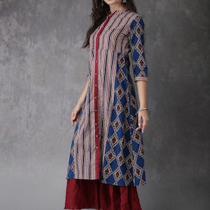 Ethnic cotton kurta with batik print / block print/Bollywood /Handmade/ Boho Style/ Traditional/ India/ Dabu Print/