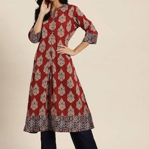 Double-layer linen cotton/ Summer Spring Fall Winter Block Print/Ethnic Dress/ Kurta/ Tunic/ Summer Wear/ India/Embroidered/Maxi Dress