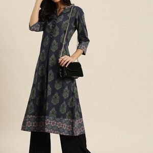 Double-layer linen cotton/ Summer Spring Fall Winter Block Print/Ethnic Dress/ Kurta/ Tunic/ Summer Wear/ India/Embroidered/Maxi Dress