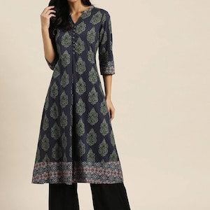 Double-layer linen cotton/ Summer Spring Fall Winter Block Print/Ethnic Dress/ Kurta/ Tunic/ Summer Wear/ India/Embroidered/Maxi Dress