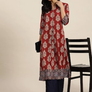 Double-layer linen cotton/ Summer Spring Fall Winter Block Print/Ethnic Dress/ Kurta/ Tunic/ Summer Wear/ India/Embroidered/Maxi Dress