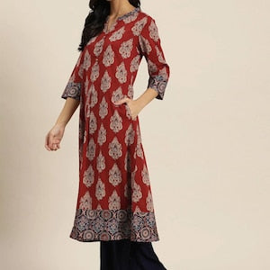 Double-layer linen cotton/ Summer Spring Fall Winter Block Print/Ethnic Dress/ Kurta/ Tunic/ Summer Wear/ India/Embroidered/Maxi Dress