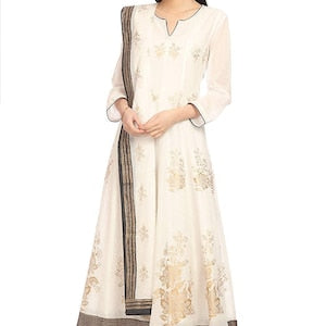 Off-White printed kurta with churidar/Beautiful Gold Motif/ Festive Look/Cotton Anarkali Kurta/ Tunic/ Bollywood Ethnic/ India/ Boho