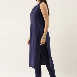 Women Navy Blue Indigo/ Dabu/ Hand Block Print Pure Cotton Kurta Set