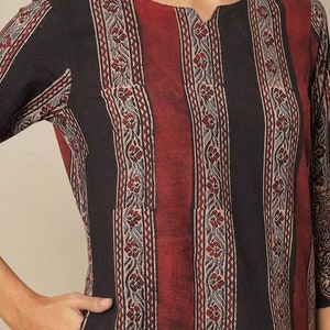 Handblock Ajrak Print Cotton Straight Kurta/Women Ethnic Kurta India/ Cotton/ Indigo/