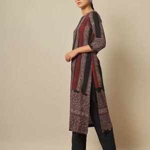 Handblock Ajrak Print Cotton Straight Kurta/Women Ethnic Kurta India/ Cotton/ Indigo/