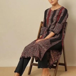 Handblock Ajrak Print Cotton Straight Kurta/Women Ethnic Kurta India/ Cotton/ Indigo/
