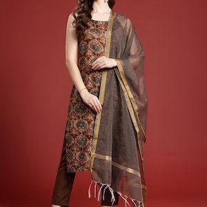 Summer Cotton Kurta Set with Dupatta and Pant / India/ Handcrafted/India