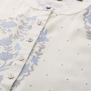 Red/ Off white printed Kurta with Trousers/ Mandarin Collar/ Cotton/ Linen Dress/ Pockets