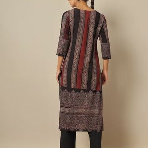 Handblock Ajrak Print Cotton Straight Kurta/Women Ethnic Kurta India/ Cotton/ Indigo/