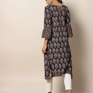 Handblock Ajrak Print Cotton Straight Kurta/Women Ethnic Kurta India/ Cotton/ Indigo/