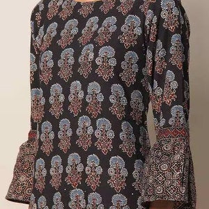 Handblock Ajrak Print Cotton Straight Kurta/Women Ethnic Kurta India/ Cotton/ Indigo/