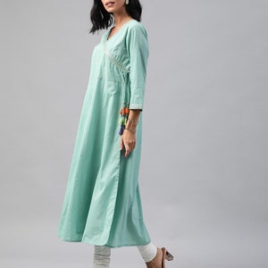 Cotton Kurta Set/Long Dress Linen Dress/Embroidered/Dabu Block Print/ Handloom/