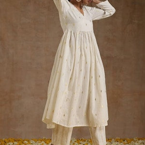 Ethnic Motifs Embroidered Regular Pure Cotton Silk/ Zari Work/ Anarkali Kurta with Trousers