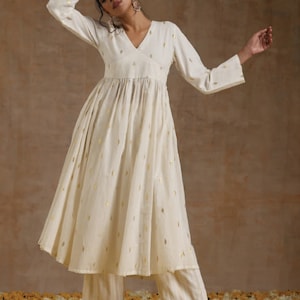 Ethnic Motifs Embroidered Regular Pure Cotton Silk/ Zari Work/ Anarkali Kurta with Trousers