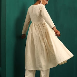 Ethnic Motifs Embroidered Regular Pure Cotton Silk/ Zari Work/ Anarkali Kurta with Trousers