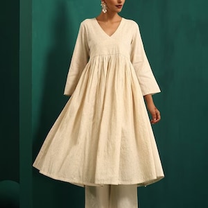 Ethnic Motifs Embroidered Regular Pure Cotton Silk/ Zari Work/ Anarkali Kurta with Trousers