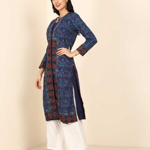 Pure Cotton Ethnic Motifs Printed A-Line Block Print Sanganeri Kurta/ Linen Kurta/