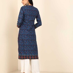 Pure Cotton Ethnic Motifs Printed A-Line Block Print Sanganeri Kurta/ Linen Kurta/