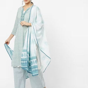 Ethnic cotton batik print kurta set / Embroidered/ Thread Work/Block Print / Bollywood / Long Tunic/ Summer Wear/Batik Print/ Handmade/