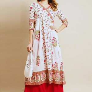 Pure Cotton Ethnic Motifs Printed A-Line Block Print Sanganeri Kurta/ Linen Kurta/