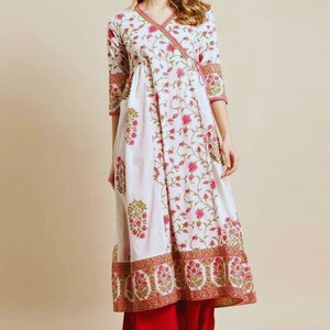 Pure Cotton Ethnic Motifs Printed A-Line Block Print Sanganeri Kurta/ Linen Kurta/