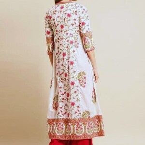 Pure Cotton Ethnic Motifs Printed A-Line Block Print Sanganeri Kurta/ Linen Kurta/