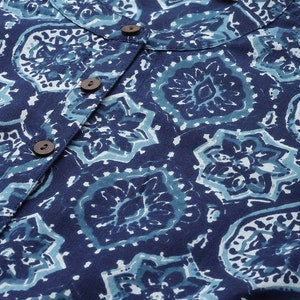 Dabu Print Long Linen Dress/ Kurta/ Cotton Silk/ Organic/ Indigo/