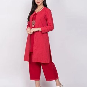 Kurta Palazzo Set with ethnic jacket/ Organic Cotton/ Long Linen Dress/ Boho/