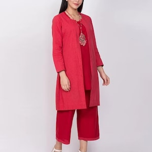 Kurta Palazzo Set with ethnic jacket/ Organic Cotton/ Long Linen Dress/ Boho/