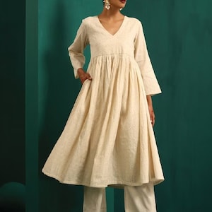Ethnic Motifs Embroidered Regular Pure Cotton Silk/ Zari Work/ Anarkali Kurta with Trousers
