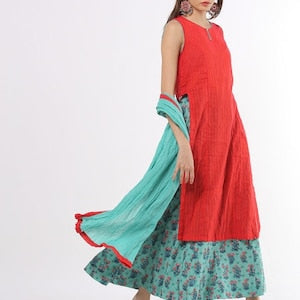 Ethnic cotton flare kurta/ long tunic/ long dress/ long shirt/ Summer/ batik print/Bollywood/handmade/ Block Print/Dabu Print