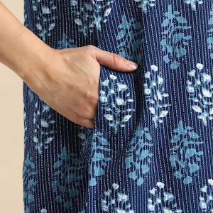 Dabu Print Long Linen Dress/ Kurta/ Cotton Silk/ Organic/ Indigo/