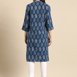 Dabu Print Long Linen Dress/ Kurta/ Cotton Silk/ Organic/ Indigo/