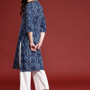 Dabu Print Long Linen Dress/ Kurta/ Cotton Silk/ Organic/ Indigo/