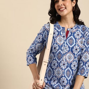Dabu Print Long Linen Dress/ Kurta/ Cotton Silk/ Organic/ Indigo/