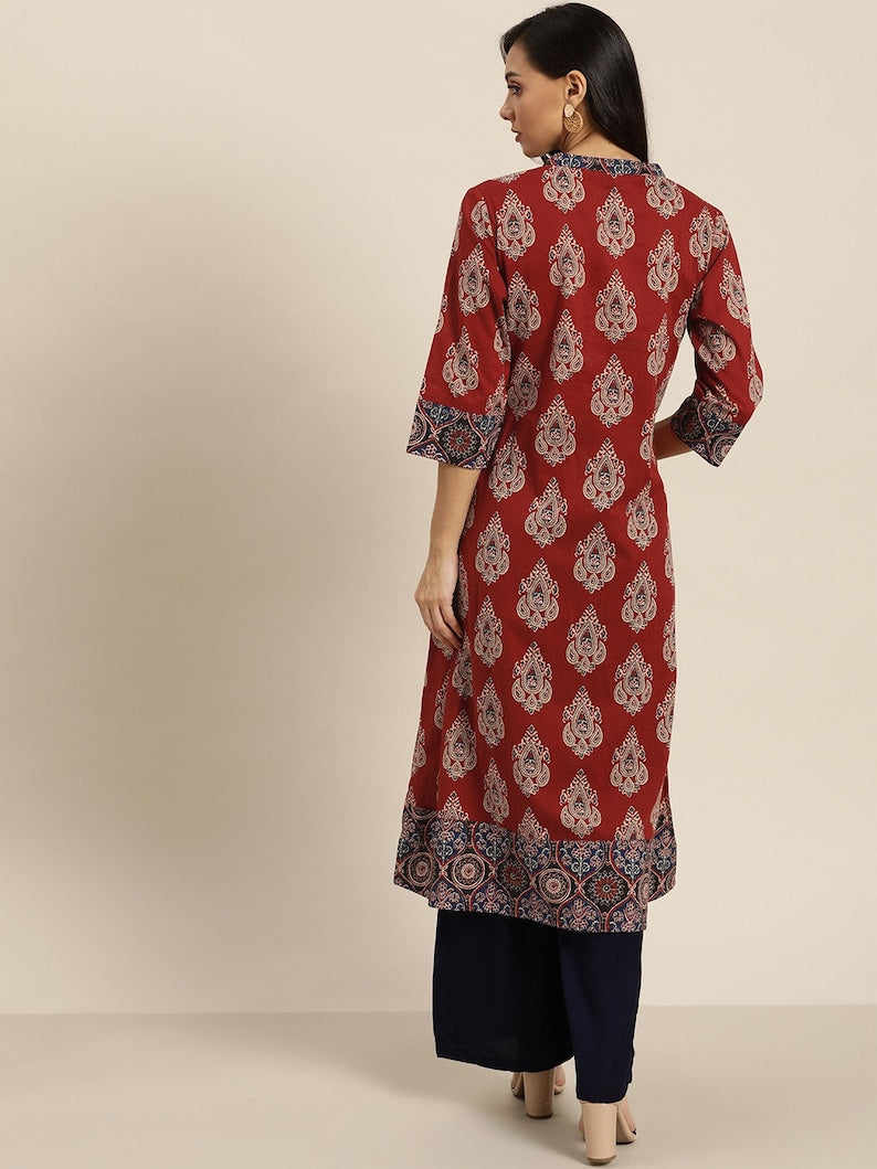 Double-layer linen cotton/ Summer Spring Fall Winter Block Print/Ethnic Dress/ Kurta/ Tunic/ Summer Wear/ India/Embroidered/Maxi Dress