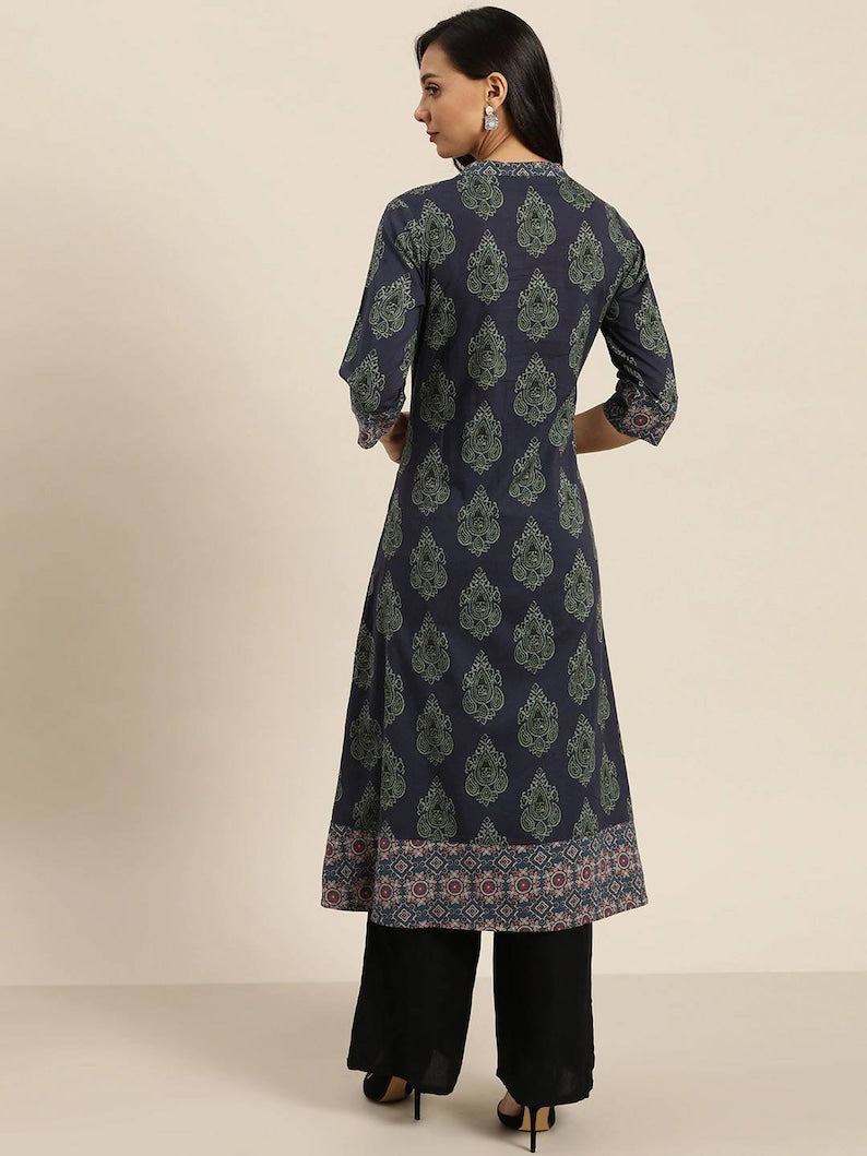 Double-layer linen cotton/ Summer Spring Fall Winter Block Print/Ethnic Dress/ Kurta/ Tunic/ Summer Wear/ India/Embroidered/Maxi Dress