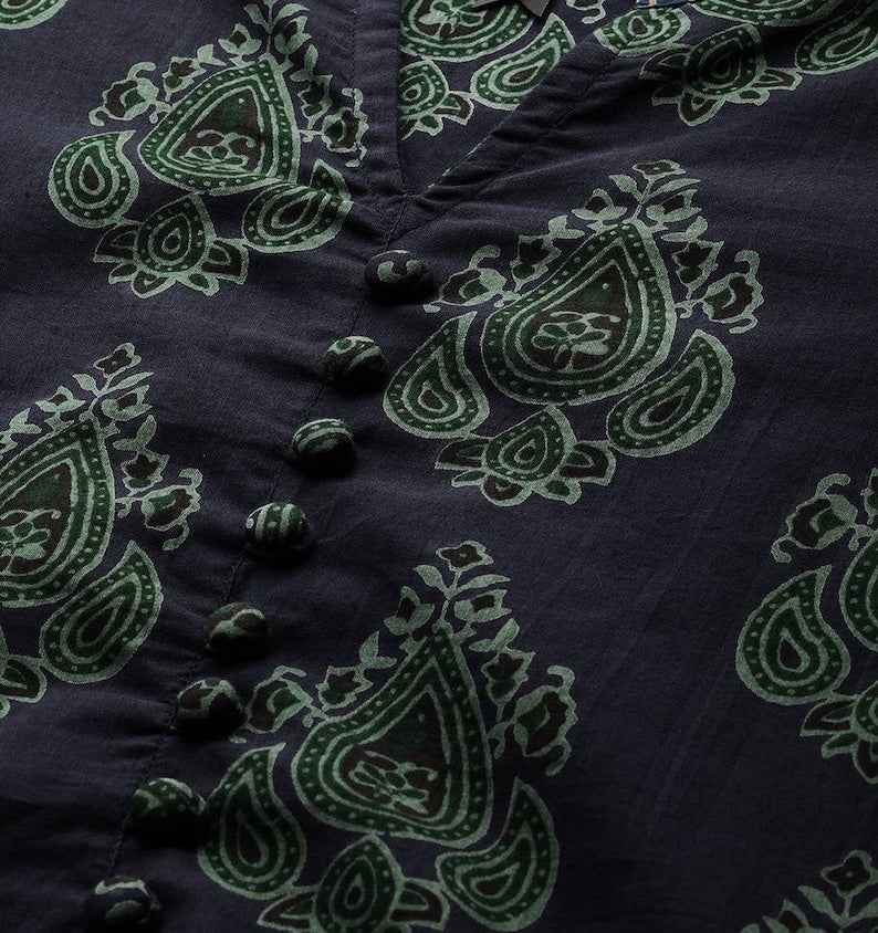 Double-layer linen cotton/ Summer Spring Fall Winter Block Print/Ethnic Dress/ Kurta/ Tunic/ Summer Wear/ India/Embroidered/Maxi Dress