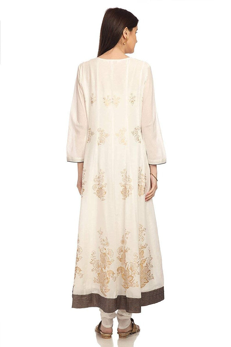Off-White printed kurta with churidar/Beautiful Gold Motif/ Festive Look/Cotton Anarkali Kurta/ Tunic/ Bollywood Ethnic/ India/ Boho