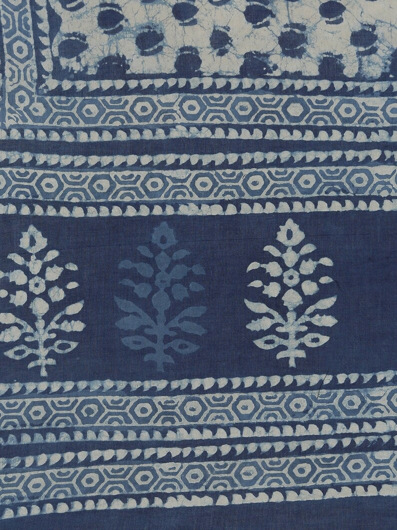 Women Navy Blue Indigo/ Dabu/ Hand Block Print Pure Cotton Kurta Set