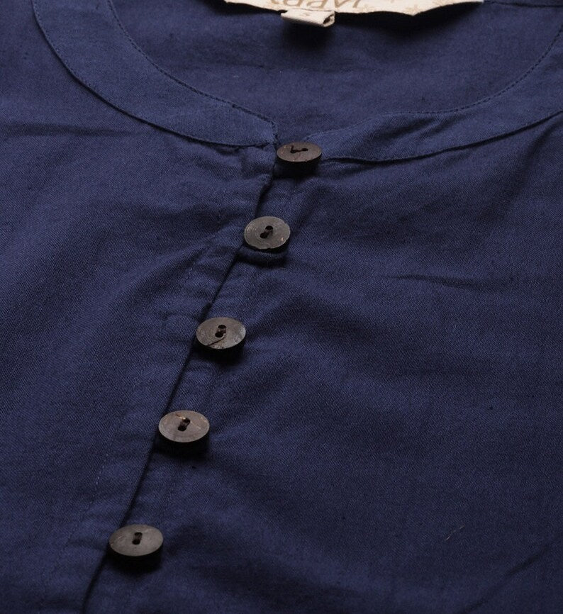Women Navy Blue Indigo/ Dabu/ Hand Block Print Pure Cotton Kurta Set