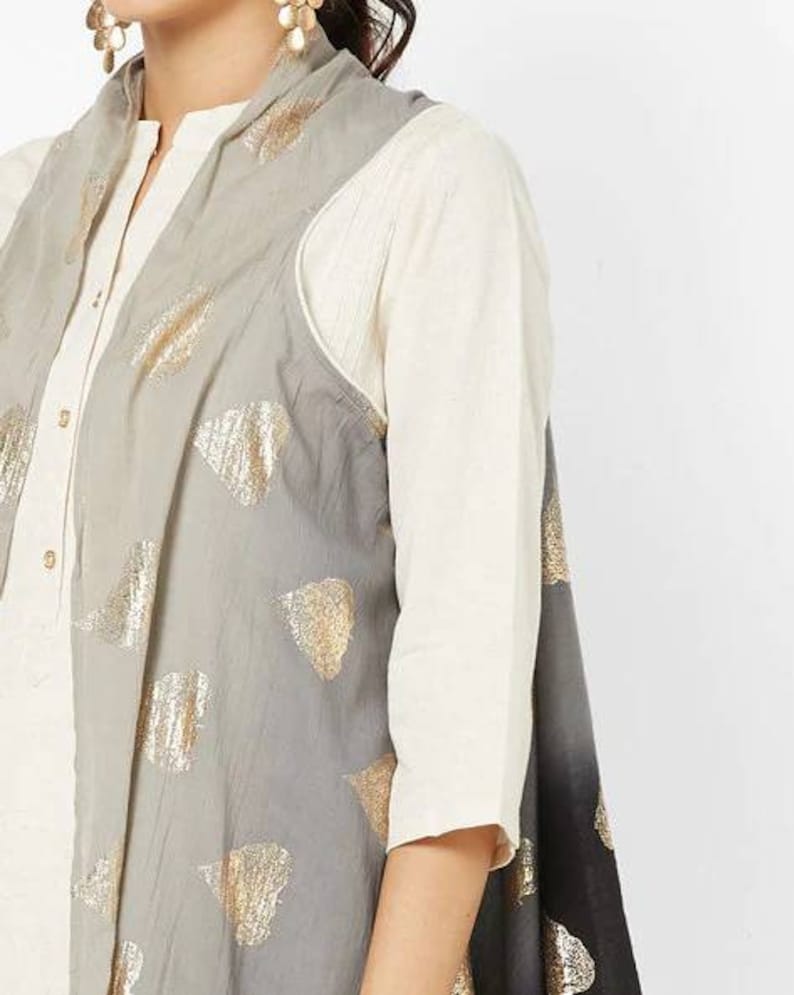 Cotton Silk Kurta/Thread Work/Embroidered /Cotton Chanderi Silk Ethnic kurta with Pant /Long/Dress Tunic/India/Bohemian/Long Linen Dress
