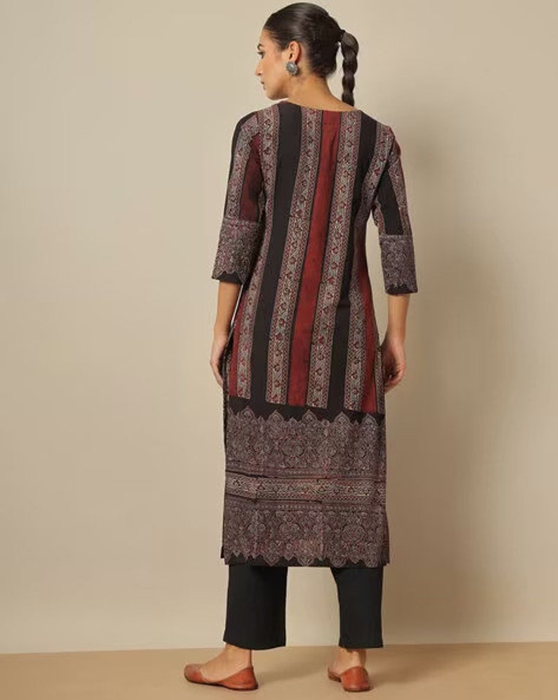 Handblock Ajrak Print Cotton Straight Kurta/Women Ethnic Kurta India/ Cotton/ Indigo/