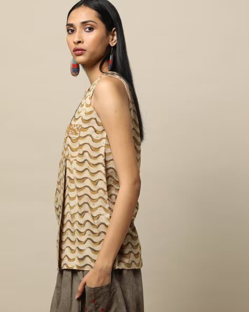 Indigo Hand Block Print Straight Sustainable Tunic Top with Pockets/ Skirt/ Mini Dress/Jacket/ Organic Cotton/ Dabu Print