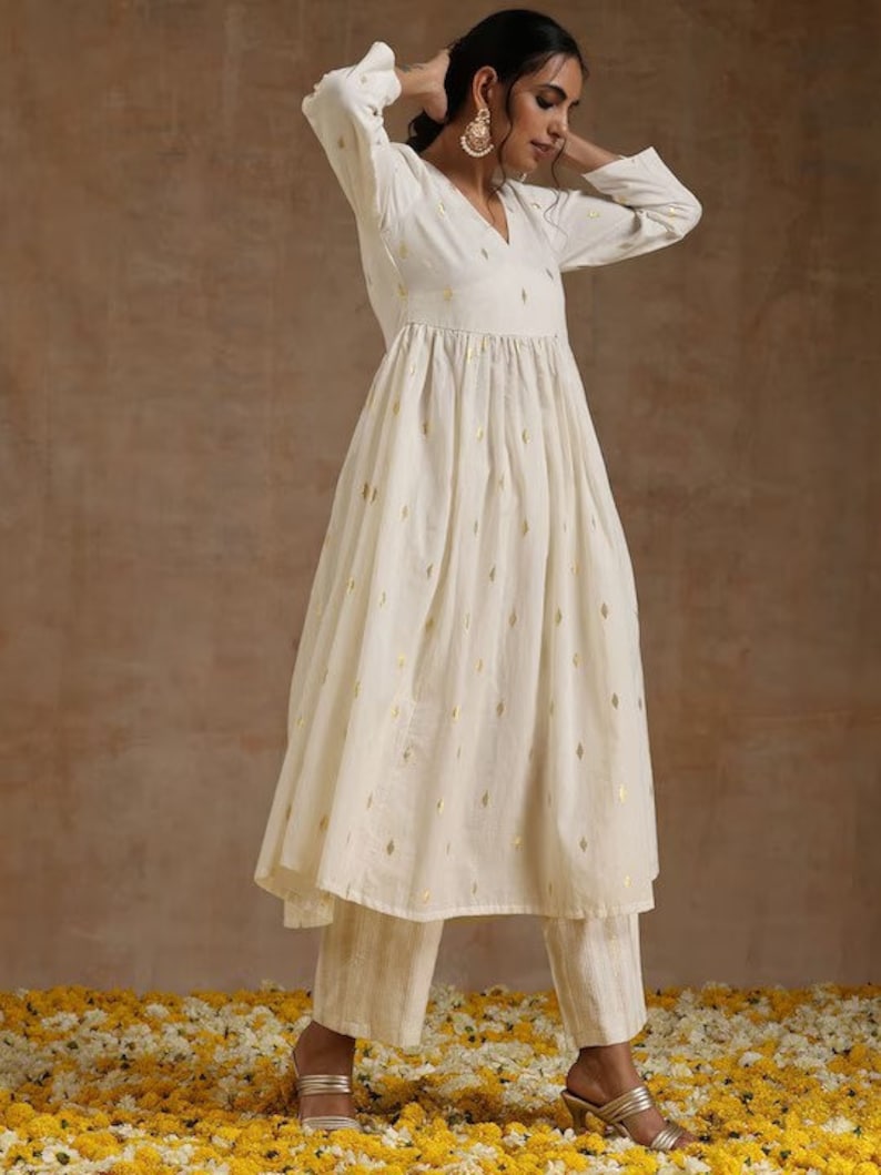 Ethnic Motifs Embroidered Regular Pure Cotton Silk/ Zari Work/ Anarkali Kurta with Trousers
