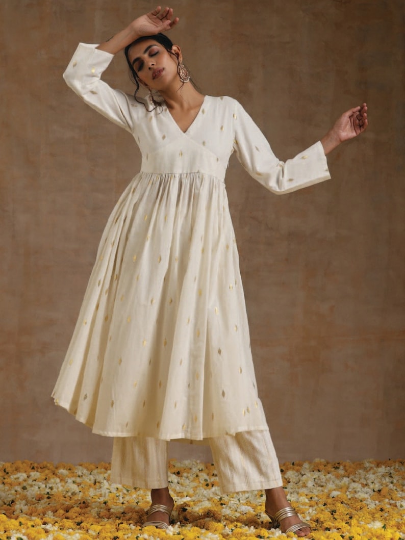 Ethnic Motifs Embroidered Regular Pure Cotton Silk/ Zari Work/ Anarkali Kurta with Trousers