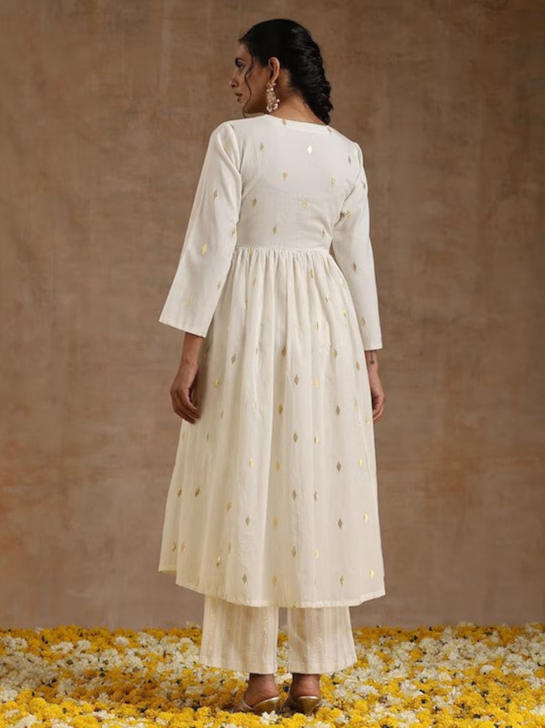 Ethnic Motifs Embroidered Regular Pure Cotton Silk/ Zari Work/ Anarkali Kurta with Trousers