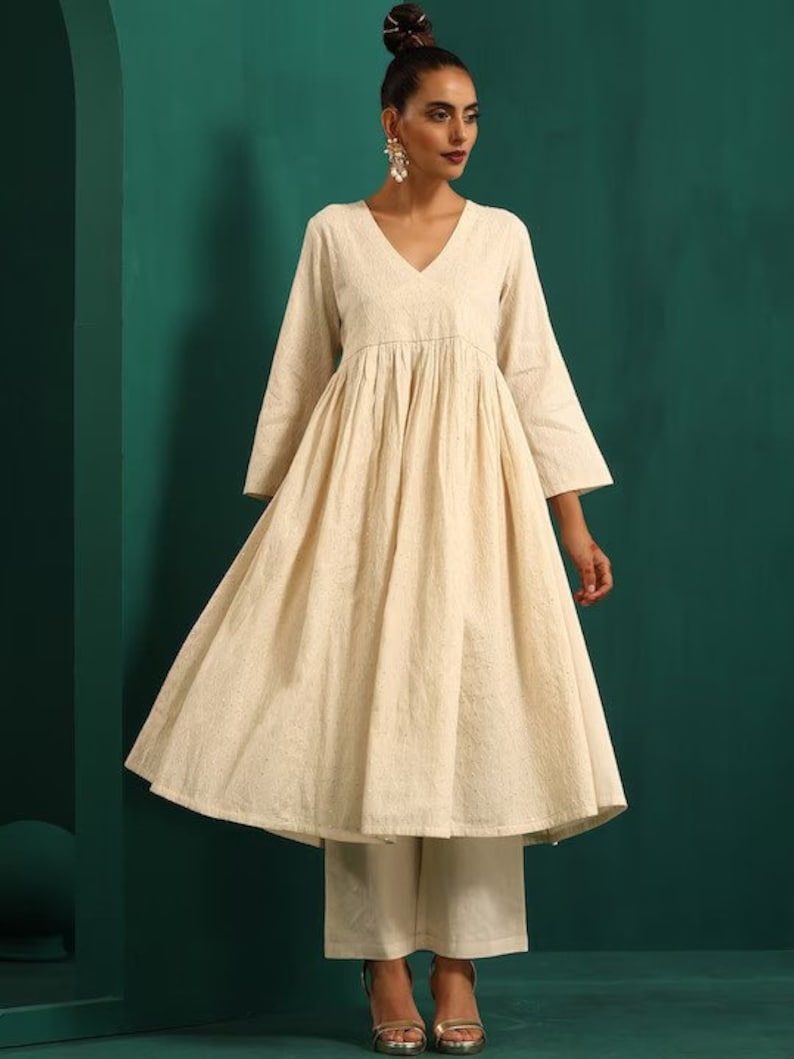 Ethnic Motifs Embroidered Regular Pure Cotton Silk/ Zari Work/ Anarkali Kurta with Trousers