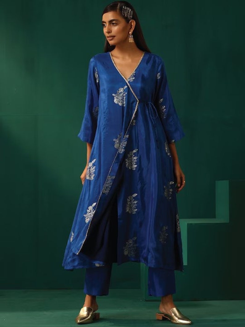Cotton Silk Long Dress/ Woven Design V-Neck Collar Anarkali/Salwar Kam The Veda Cotton Silk Long Dress/ Woven Design V-Neck Collar Anarkali/Salwar Kam The Veda